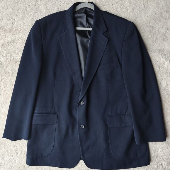 LL Bean Traveler Blazer Men's 44R Navy Blue Two Button Micro Polyester - Picture 1 of 12